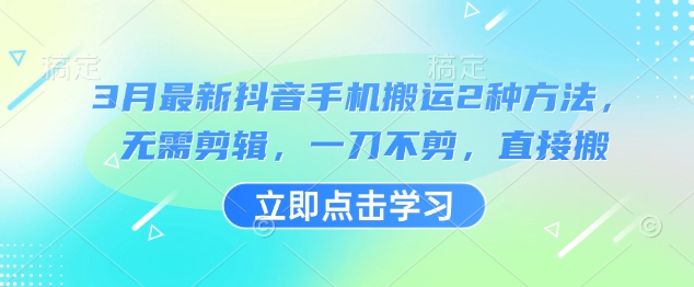3月最新抖音手机搬运2种方法，无需剪辑，一刀不剪，直接搬-鼎誉项目网