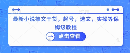 最新小说推文干货，起号，选文，实操等保姆级教程-鼎誉项目网