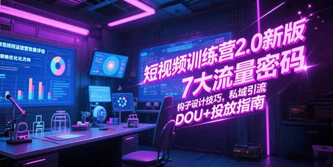 短视频训练营2.0新版，7大流量密码/钩子设计技巧/私域引流/DOU+投放指南-鼎誉项目网