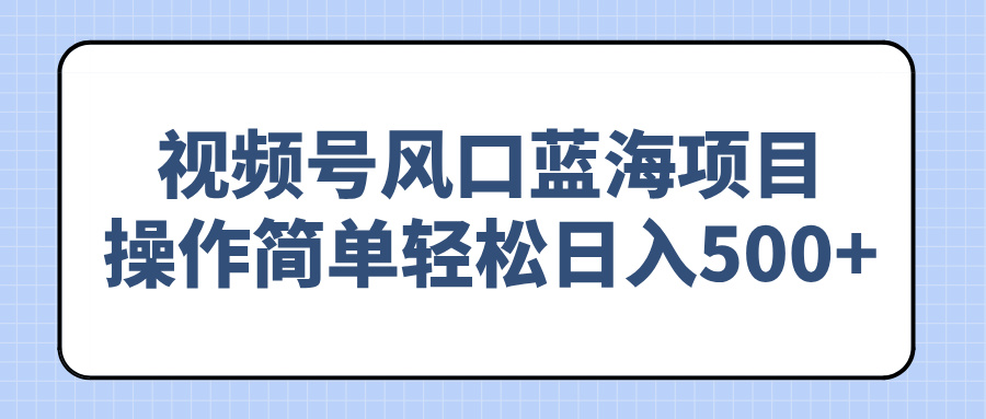 视频号风口蓝海项目，操作简单轻松日入500+-鼎誉项目网