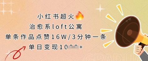 小红书超火的治愈系loft公寓，单条作品点赞16W，3分钟一条，单日变现数张-鼎誉项目网