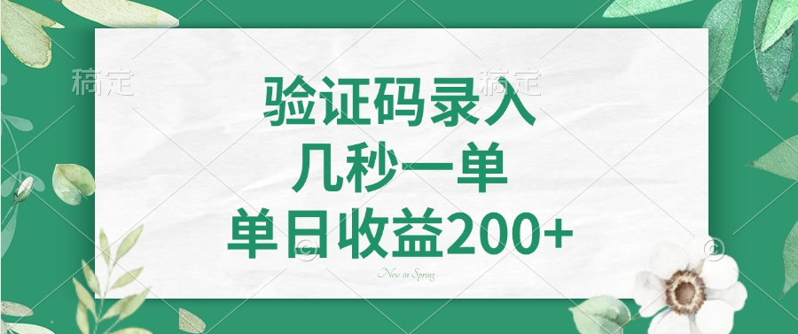 验证码录入，几秒一单，单日收益200+-鼎誉项目网