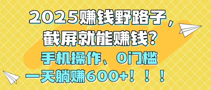 2025赚钱野路子，截屏就能赚钱？手机操作0门槛，一天躺赚600+！！！-鼎誉项目网