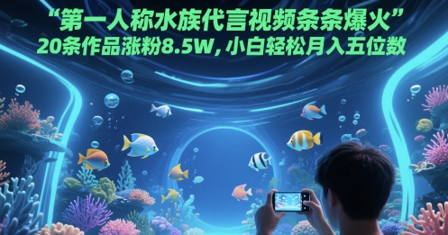 第一人称水族代言视频条条爆火，20条作品涨粉8.5W，小白轻松月入五位数-鼎誉项目网