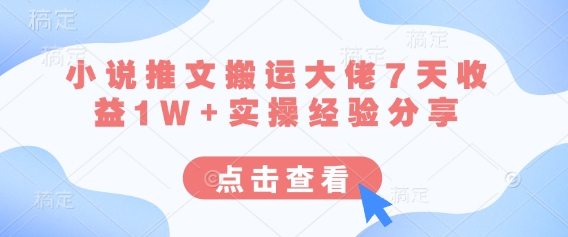 小说推文搬运大佬7天收益1W+实操经验分享-鼎誉项目网
