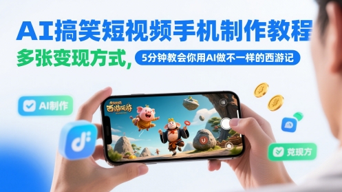AI搞笑短视频手机制作教程，多张变现方式，5分钟教会你用AI做不一样的西游记-鼎誉项目网