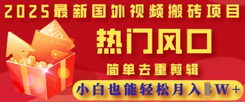 2025最新视频搬砖项目，热门风口，简单去重剪辑，小白也能轻松月入过W-鼎誉项目网