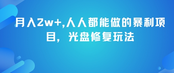 月入2w+，人人都能做的暴利项目，光盘修复玩法-鼎誉项目网
