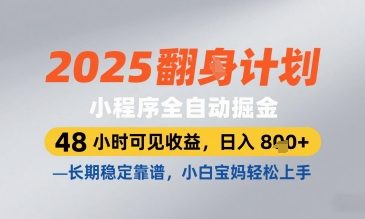 2025小程序全自动掘金，48 小时可见收益，日入8张，长期稳定靠谱，小白宝妈轻松上手【揭秘】-鼎誉项目网