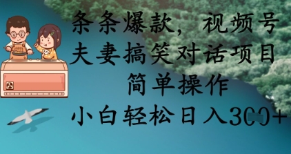 条条爆款，视频号夫妻搞笑对话项目，简单操作，小白轻松日入3张+-鼎誉项目网