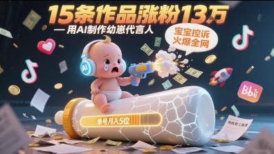 用AI制作幼崽代言人，宝宝的控诉火爆全网，15条作品涨粉13W，单号月入5位数实操教程-鼎誉项目网