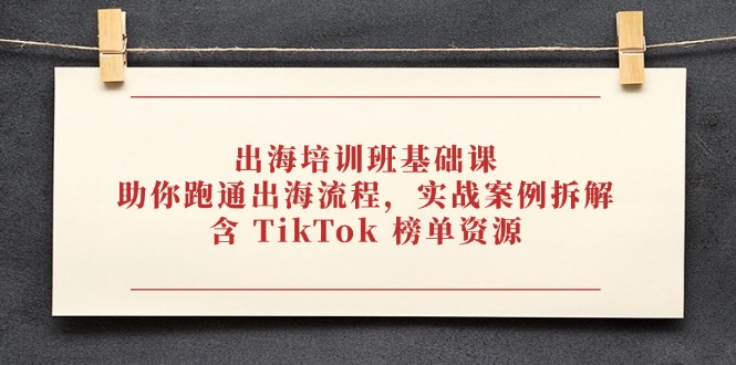 出海培训班基础课，助你跑通出海流程，实战案例拆解，含 TikTok 榜单资源-鼎誉项目网