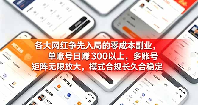 各大网红争先入局的零成本副业，单账号日赚 300 以上，多号矩阵可放大，模式合规长久稳定！-鼎誉项目网