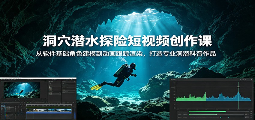洞穴潜水探险短视频创作课:从软件基础角色建模到动画跟踪渲染,打造专业洞潜科普作品-鼎誉项目网