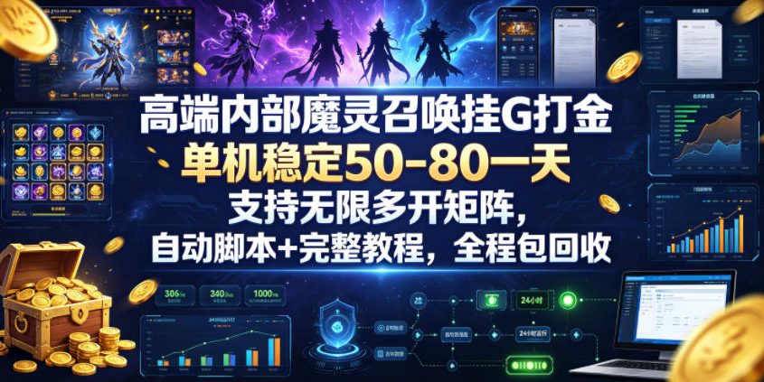 高端内部魔灵召唤挂G打金，单机稳定50-80一天，支持无限多开矩阵，自动脚本+完整教程，全程包回收【揭秘】-鼎誉项目网