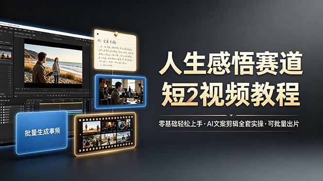 人生感悟赛道短视频教程，零基础轻松上手，AI文案剪辑全套实操可批量出片-鼎誉项目网