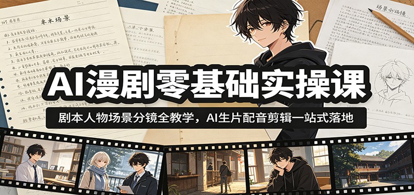 AI漫剧零基础实操课:剧本人物场景分镜全教学,AI生片配音剪辑一站式落地-鼎誉项目网