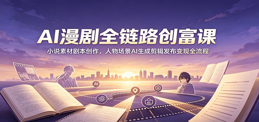 AI漫剧全链路创富课：小说素材剧本创作，人物场景AI生成剪辑发布变现全流程-鼎誉项目网