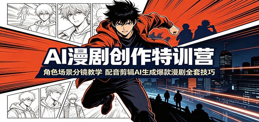 AI漫剧创作特训营：角色场景分镜教学，配音剪辑AI生成爆款漫剧全套技巧-鼎誉项目网