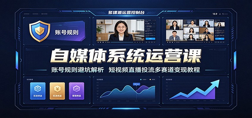 自媒体系统运营课：账号规则避坑解析，短视频直播投流多赛道变现教程-鼎誉项目网