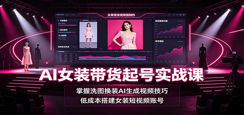AI女装带货起号实战课:掌握洗图换装AI生成视频技巧,低成本搭建女装短视频账号-鼎誉项目网
