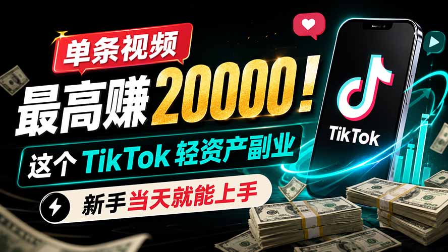 单条视频最高赚 20000!这个 TikTok 轻资产副业,新手当天就能上手-鼎誉项目网
