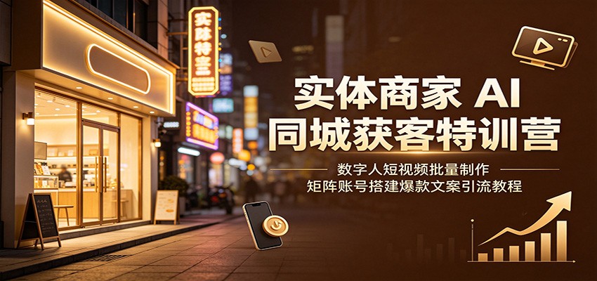 实体商家AI同城获客特训营:数字人短视频批量制作,矩阵账号搭建爆款文案引流教程-鼎誉项目网