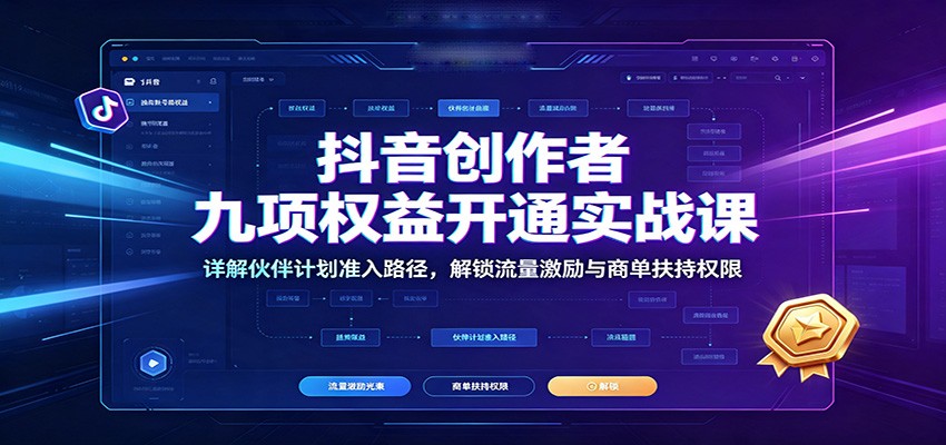 抖音创作者九项权益开通实战课：详解伙伴计划准入路径，解锁流量激励与商单扶持权限-鼎誉项目网