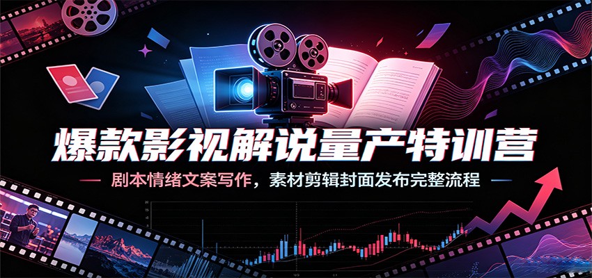 爆款影视解说量产特训营：剧本情绪文案写作，素材剪辑封面发布完整流程-鼎誉项目网