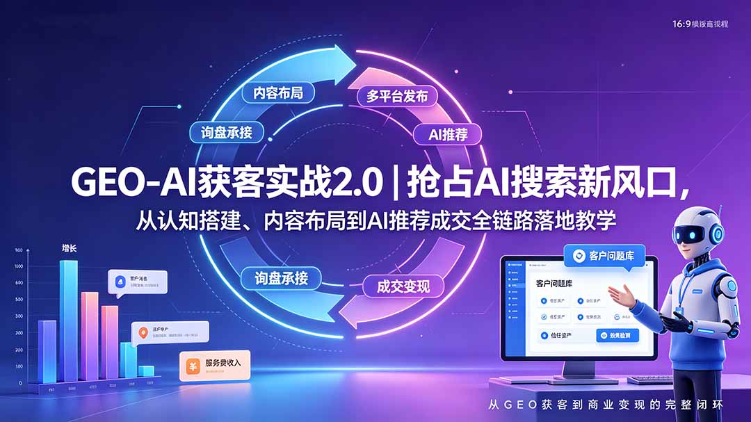 GEO-AI获客实战|抢占AI搜索新风口,从认知搭建、内容布局到AI推荐成交全链路落地教学-鼎誉项目网