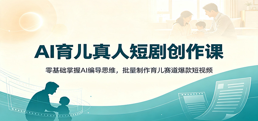 AI育儿真人短剧创作课:零基础掌握AI编导思维,批量制作育儿赛道爆款短视频-鼎誉项目网