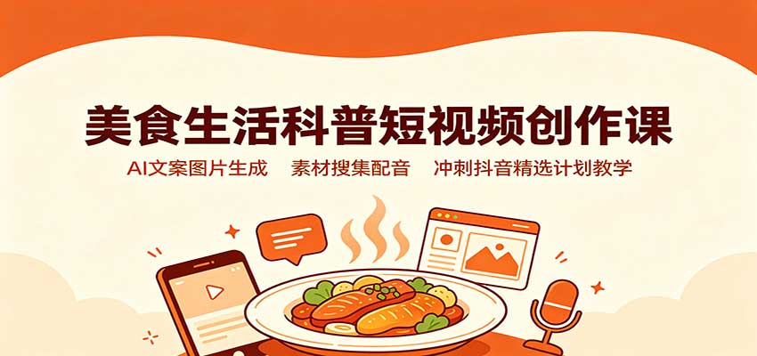 美食生活科普短视频创作课:AI文案图片生成,素材搜集配音,冲刺抖音精选计划教学-鼎誉项目网