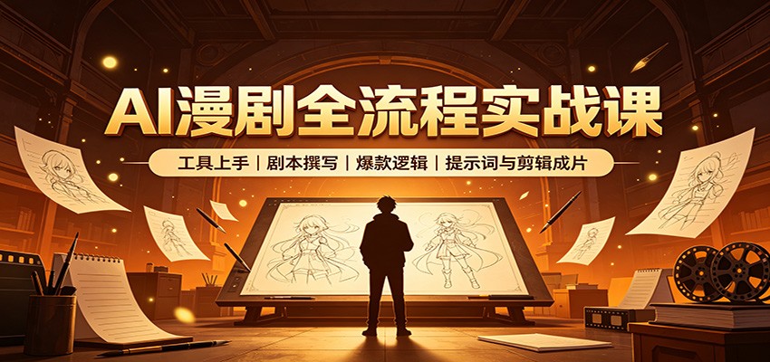 AI漫剧全流程实战课：工具上手、剧本撰写、爆款逻辑、提示词与剪辑成片-鼎誉项目网