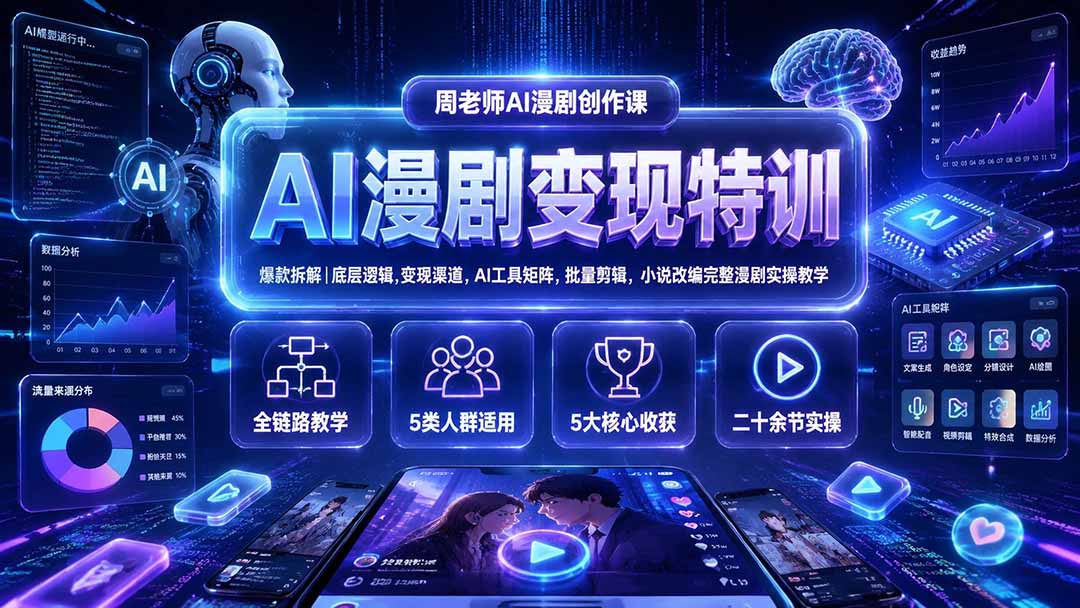 AI漫剧变现特训★爆款拆解｜底层逻辑，变现渠道，AI工具矩阵，批量剪辑，小说改编完整漫剧实操教学-鼎誉项目网