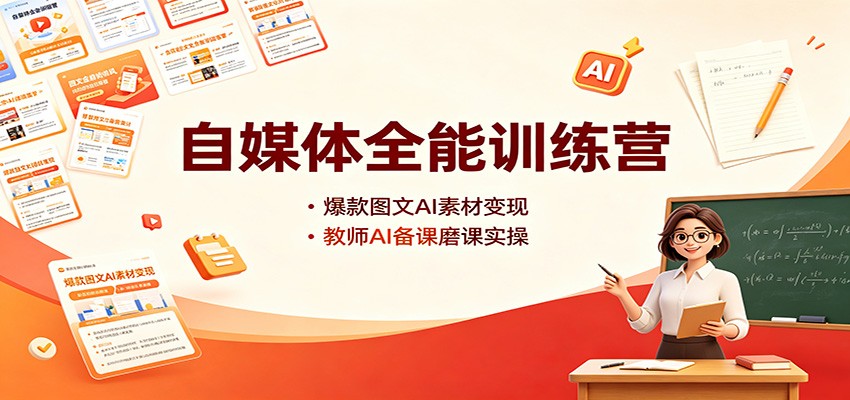 自媒体全能训练营：爆款图文AI素材变现，教师AI备课磨课实操-鼎誉项目网