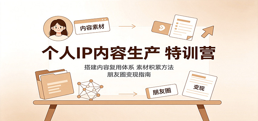 个人IP内容生产特训营:搭建内容复用体系,素材积累方法,朋友圈变现指南-鼎誉项目网