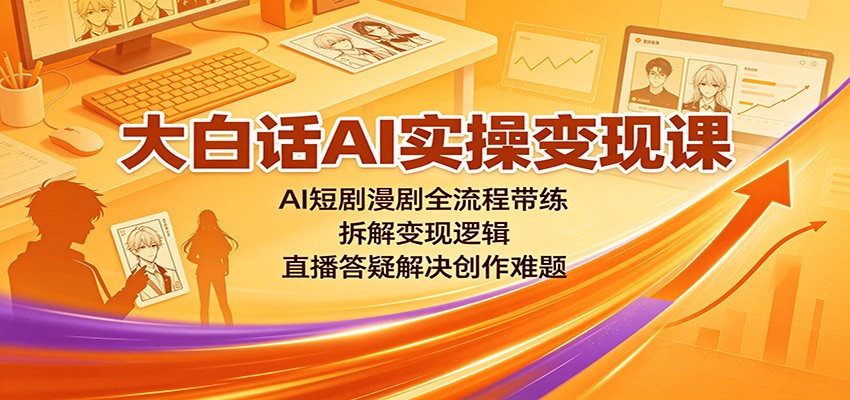 大白话AI实操变现课:AI短剧漫剧全流程带练,拆解变现逻辑,直播答疑解决创作难题-鼎誉项目网