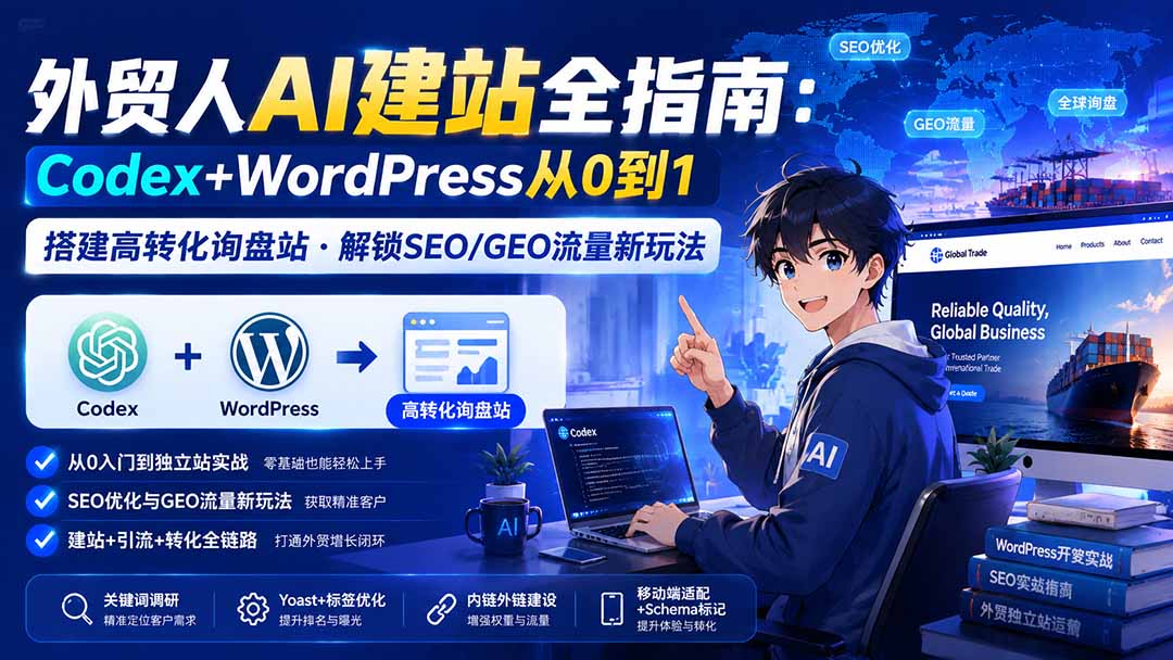 外贸人AI建站全指南：Codex+WordPress从0到1·搭建高转化询盘站·解锁SEO/GEO流量新玩法-更新-鼎誉项目网