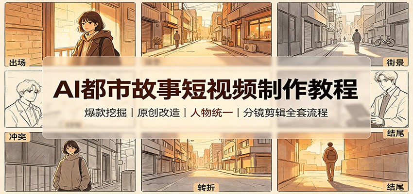 AI都市故事短视频制作教程：爆款挖掘原创改造，人物统一分镜剪辑全套流程-鼎誉项目网
