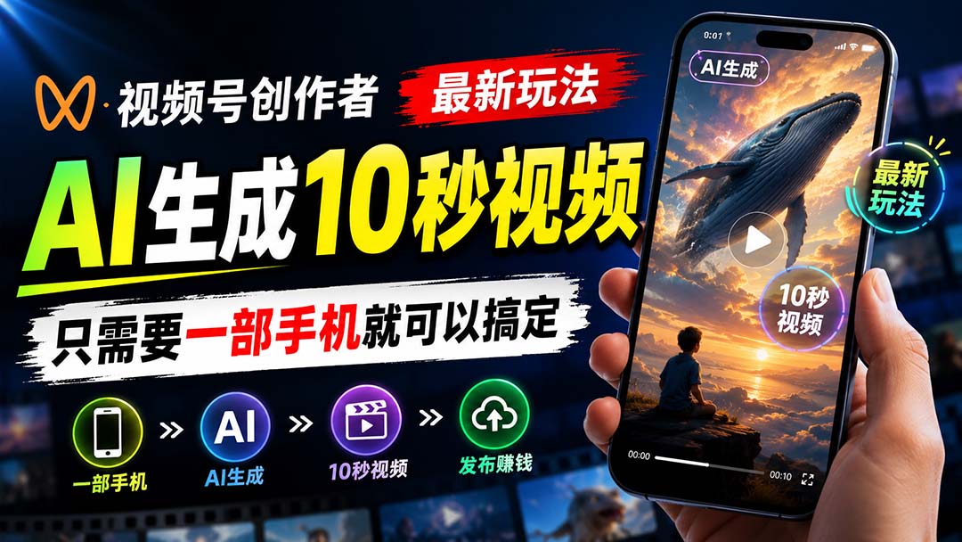 视频号创作者最新玩法,AI生成10秒视频,只需要一部手机就可以搞定-鼎誉项目网