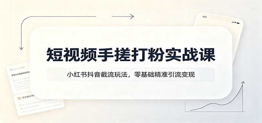 短视频手搓打粉实战课：小红书抖音截流玩法，零基础精准引流变现-鼎誉项目网