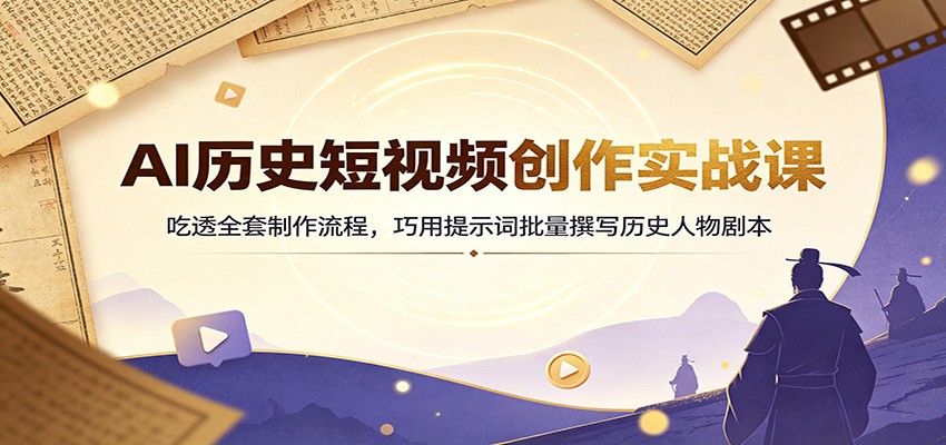 AI历史短视频创作实战课：吃透全套制作流程，巧用提示词批量撰写历史人物剧本-鼎誉项目网