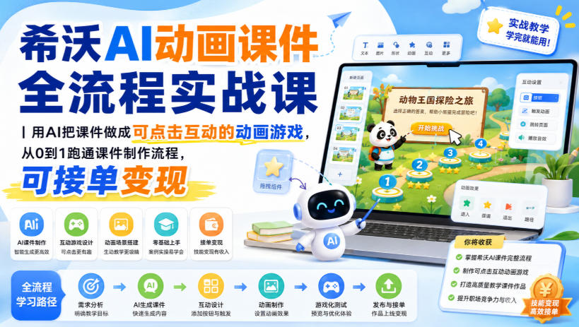 希沃AI动画课件全流程实战课｜用AI把课件做成可点击互动的动画游戏，从0到1跑通课件制作流程，可接单变现-鼎誉项目网