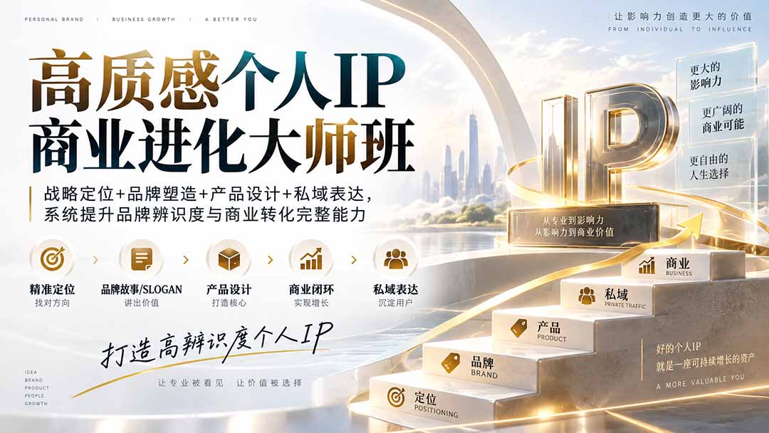 高质感个人IP商业进化大师班：战略定位+品牌塑造+产品设计+私域表达，系统提升品牌辨识度与商业转化完整能力-鼎誉项目网