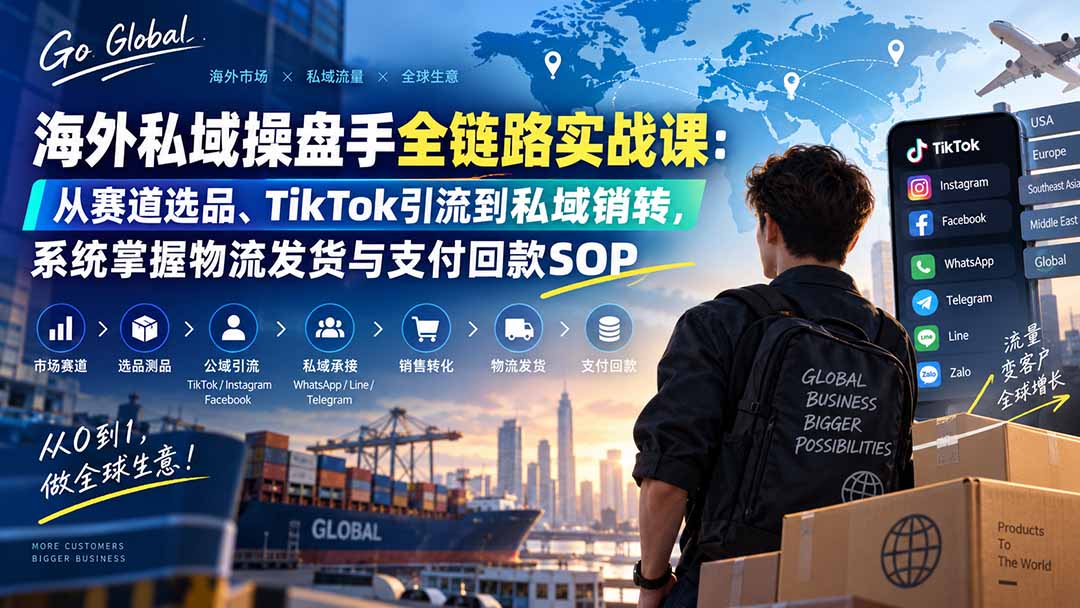 海外私域操盘手全链路实战课:从赛道选品、TikTok引流到私域销转,系统掌握物流发货与支付回款SOP-鼎誉项目网