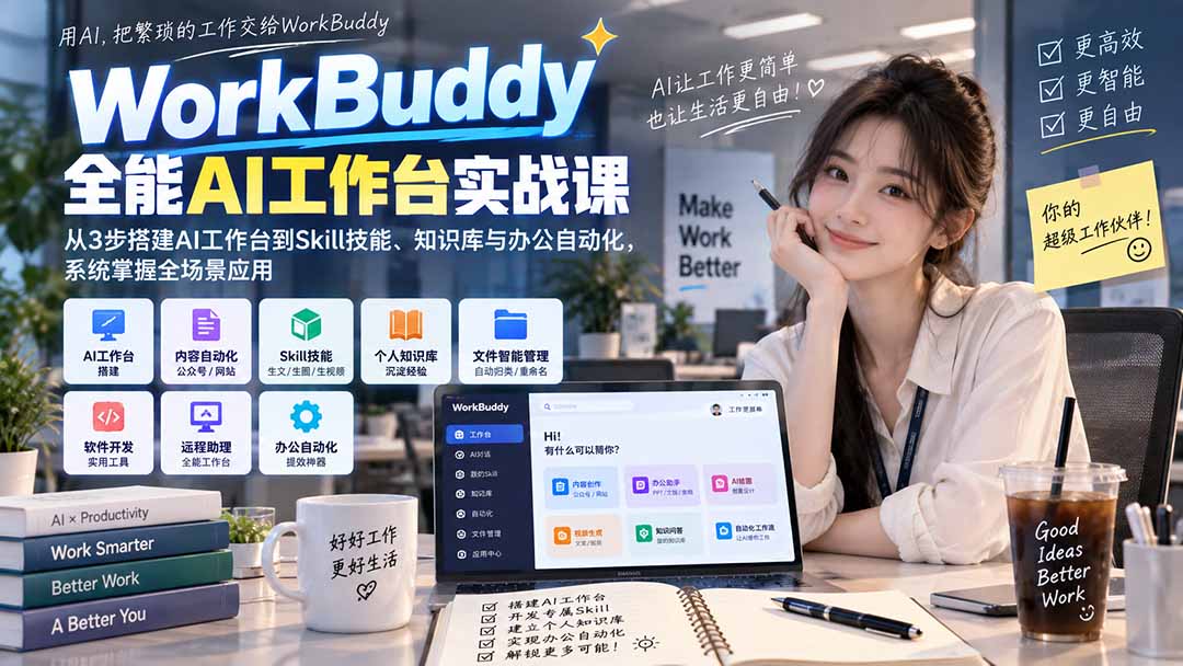 WorkBuddy全能AI工作台实战课：从3步搭建AI工作台到Skill技能、知识库与办公自动化，系统掌握全场景应用-鼎誉项目网