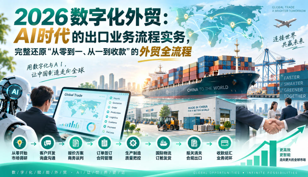 2026数字化外贸:AI时代的出口业务流程实务,完整还原”从零到一、从一到收款”的外贸全流程-鼎誉项目网