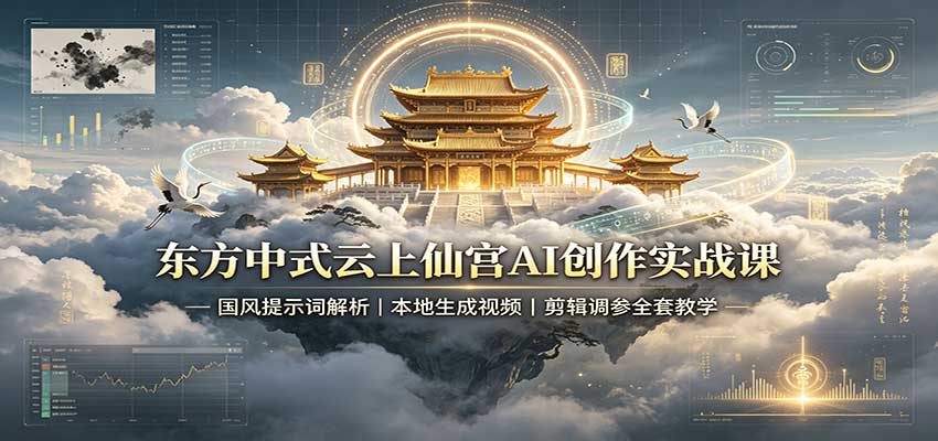 东方中式云上仙宫AI创作实战课:国风提示词解析,本地生成视频,剪辑调参全套教学-鼎誉项目网