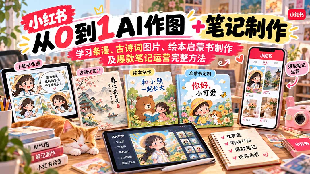 2026小红书AI内容创作从0到1-更新1017：学习条漫、古诗词图片、绘本启蒙书制作及爆款笔记运营完整方法-鼎誉项目网