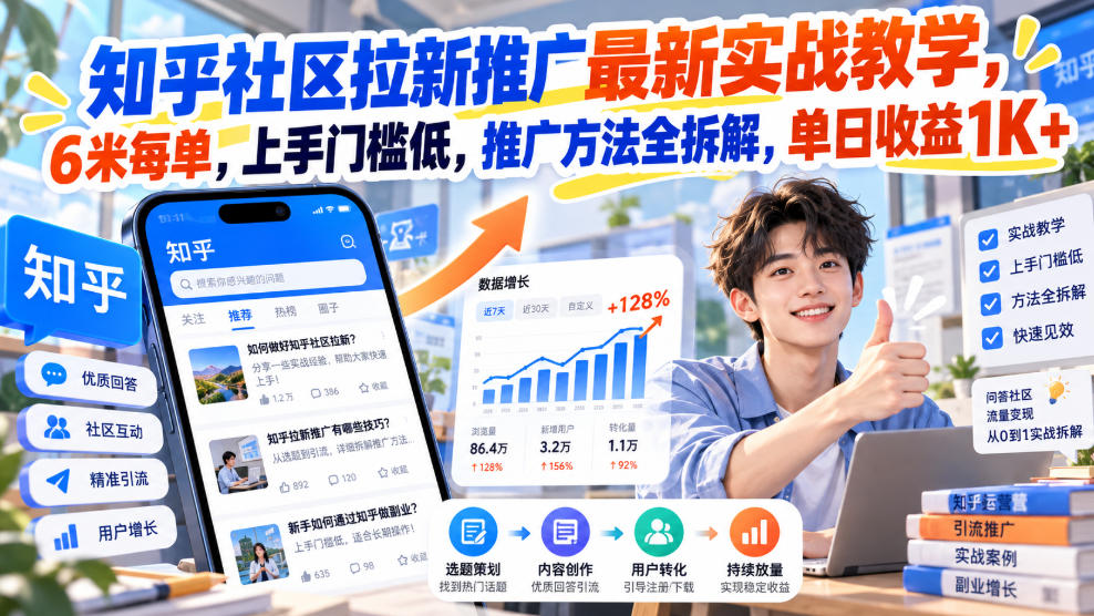 知乎社区拉新推广最新实战教学,6米每单,上手门槛低,推广方法全拆解,单日收益1K+!(更新0930)-鼎誉项目网